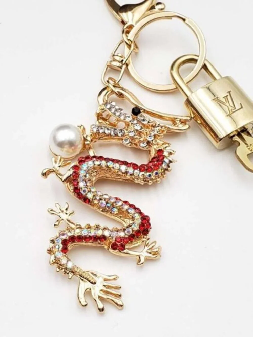 Louis Vuitton Gold Padlock Key 🔒 Authentic LV Charm + Unbranded Dragon Keychain